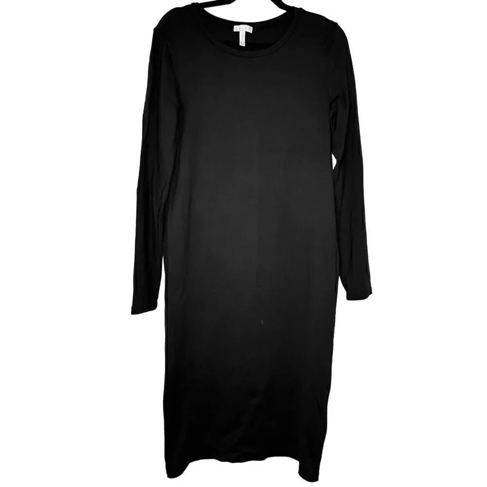 Leith Long Sleeve Crew Neck Stretch Jersey Pullover Shift Dress Black Size Large